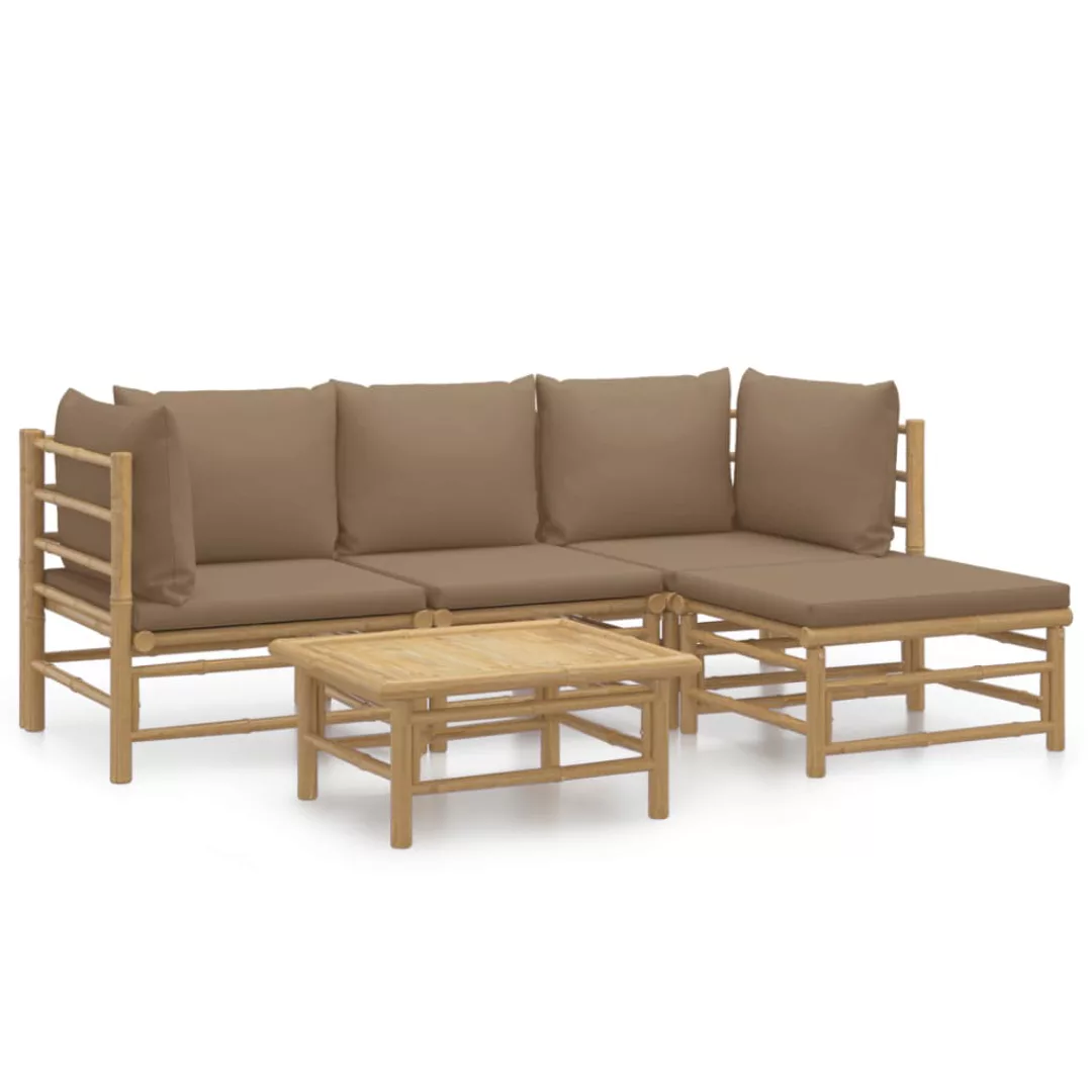 Vidaxl 5-tlg. Garten-lounge-set Mit Kissen Taupe Bambus günstig online kaufen