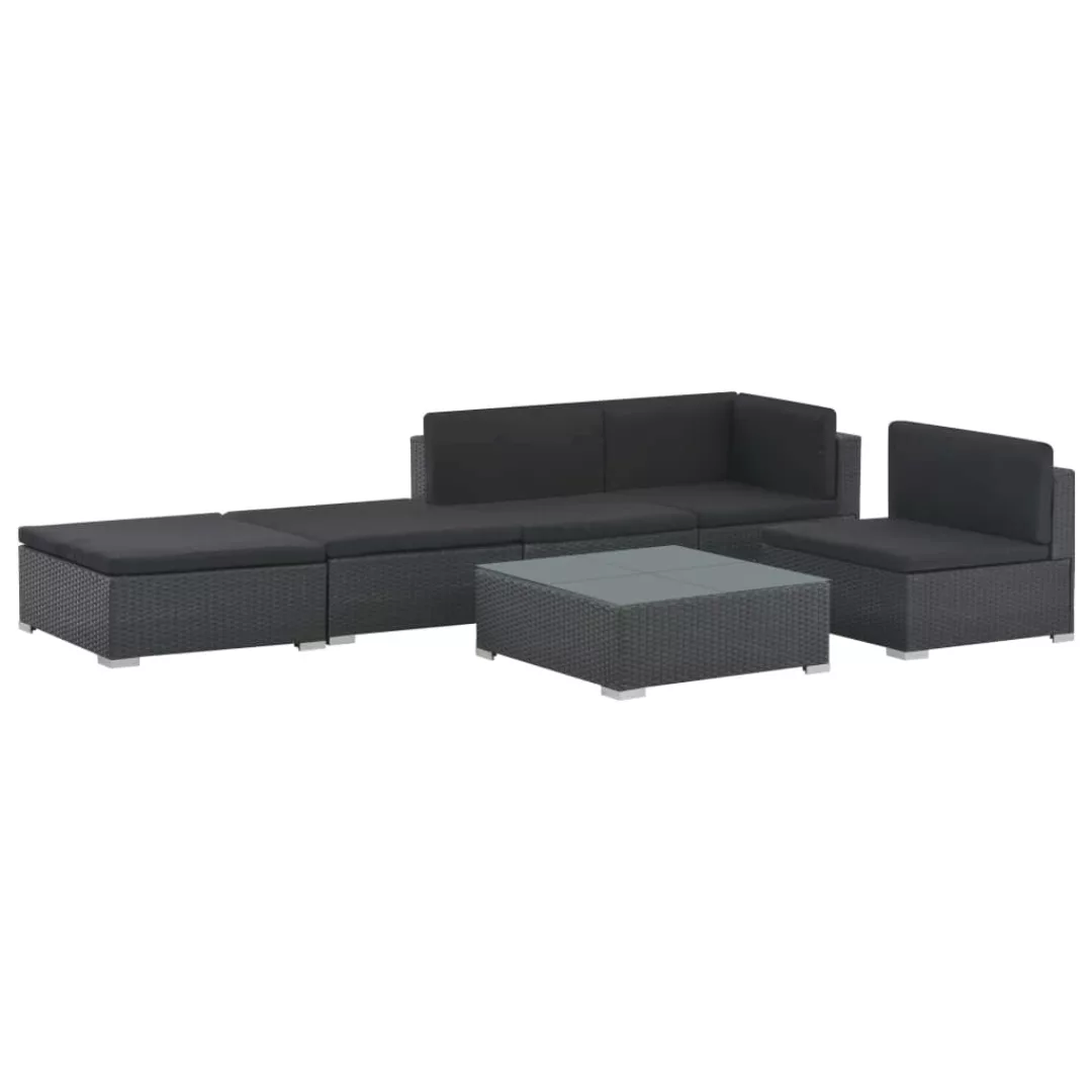 6-tlg. Garten-lounge-set Mit Auflagen Poly Rattan Schwarz günstig online kaufen