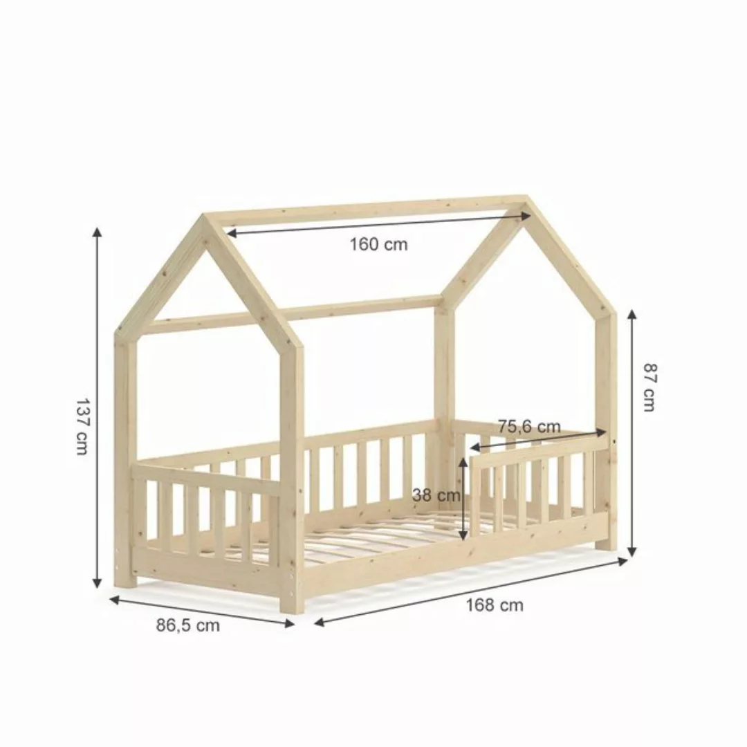 VitaliSpa® Hausbett Kinderbett Spielbett Wiki 80x160cm Natur günstig online kaufen