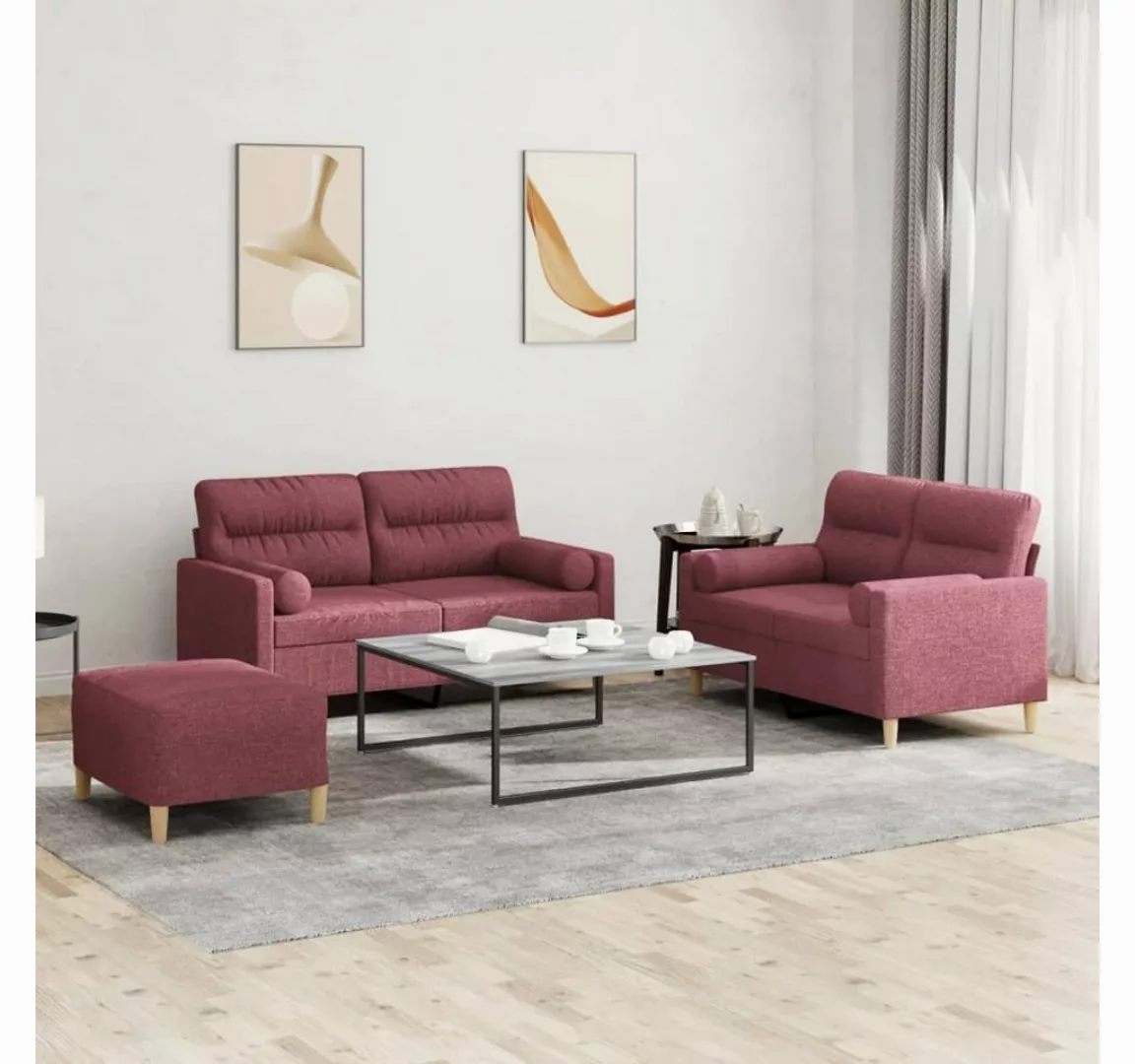 vidaXL Sofa 3-tlg. Sofagarnitur mit Kissen Weinrot Stoff günstig online kaufen