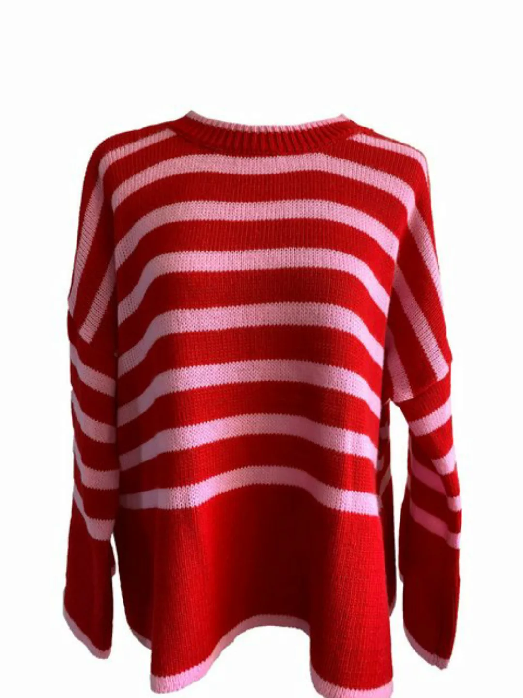 Lelü Fashion Strickpullover mit Trompetenärmel rot/rosa Streifen günstig online kaufen