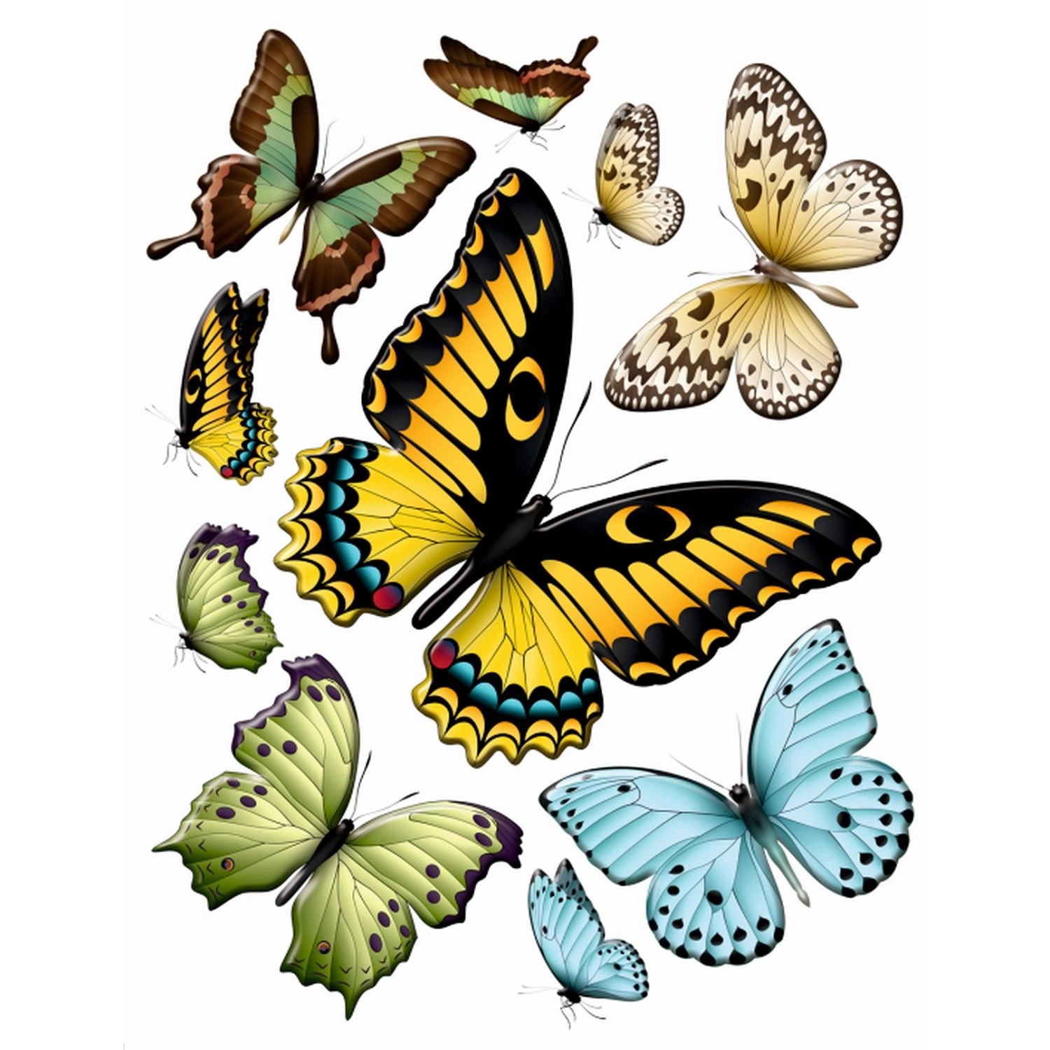 Sanders & Sanders Wandtattoo Schmetterlinge Gelb Grün und Blau 65 x 85 cm 6 günstig online kaufen