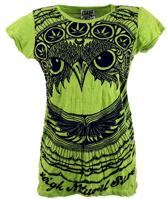 Guru-Shop T-Shirt Sure T-Shirt Eule - lemon Festival, Goa Style, alternativ günstig online kaufen