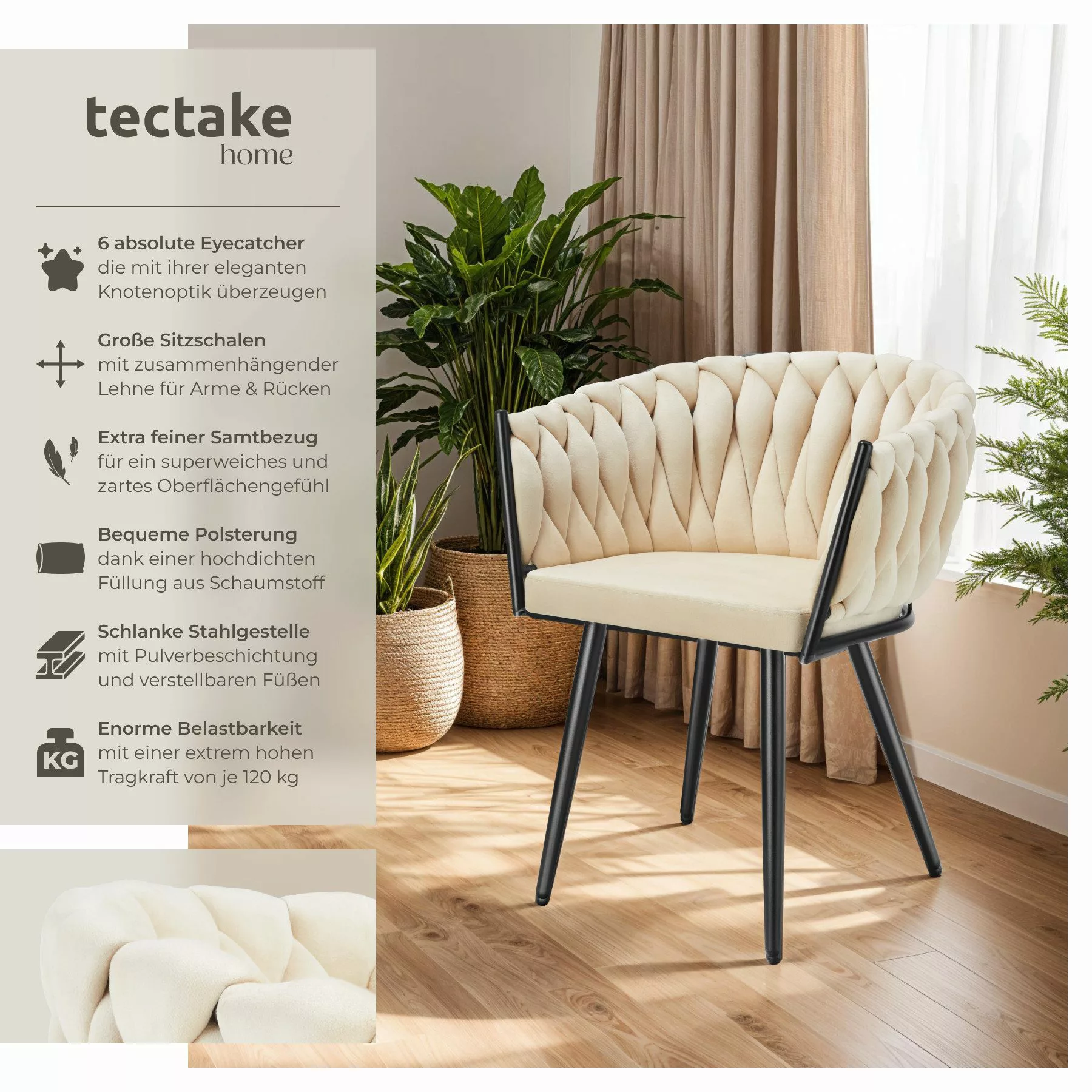 tectake Esszimmerstuhl Küchenstuhl Astano, Belastbarkeit 120 günstig online kaufen