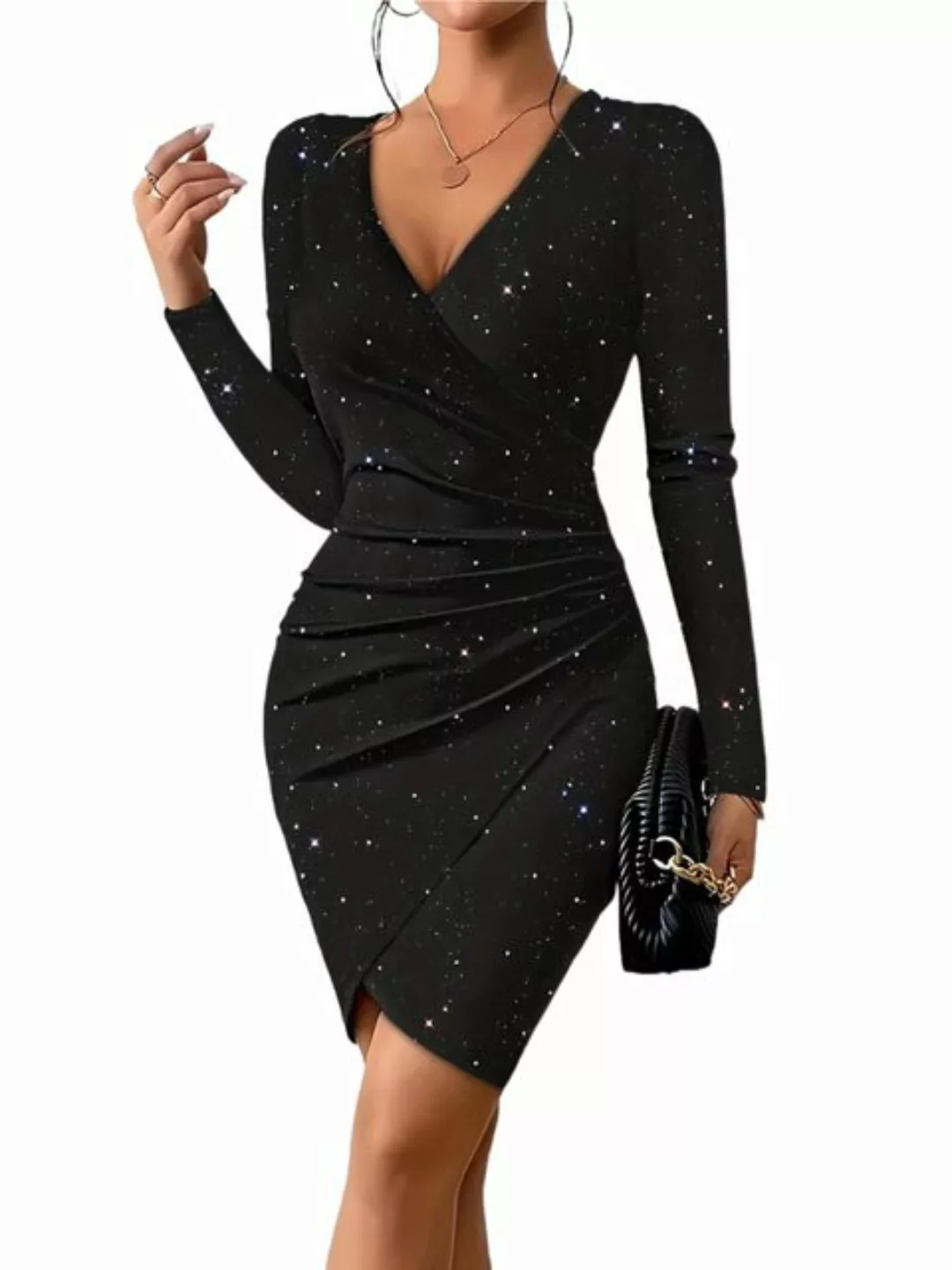 MC Star Minikleid Damen Minikleid Schlank Langarm V-Ausschnitt (Party-Cockt günstig online kaufen