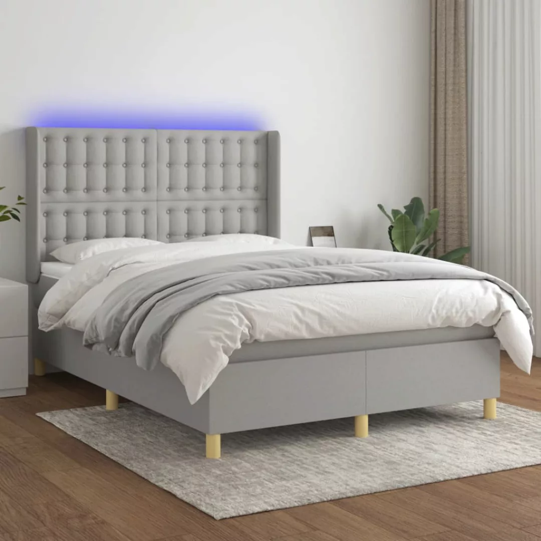 Vidaxl Boxspringbett Mit Matratze & Led Hellgrau 140x200 Cm Stoff günstig online kaufen