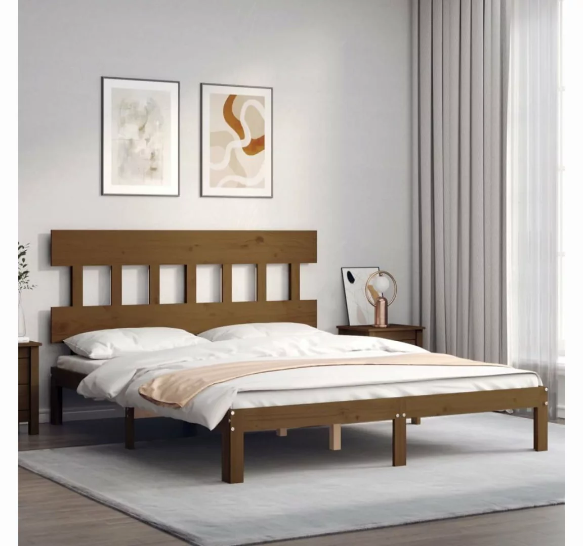 vidaXL Bett Massivholzbett mit Kopfteil Honigbraun 160x200 cm günstig online kaufen