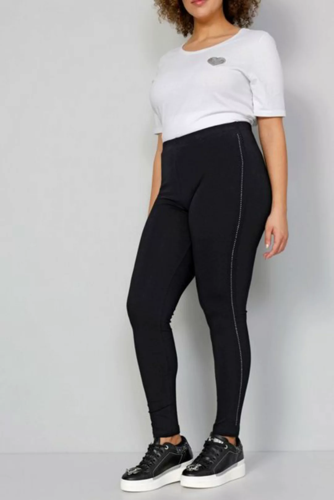 MIAMODA Lederimitathose Leggings Tight Fit Ziersteinchen Elastikbund günstig online kaufen