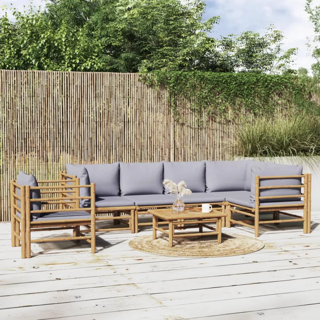 Vidaxl 7-tlg. Garten-lounge-set Mit Hellgrauen Kissen Bambus günstig online kaufen