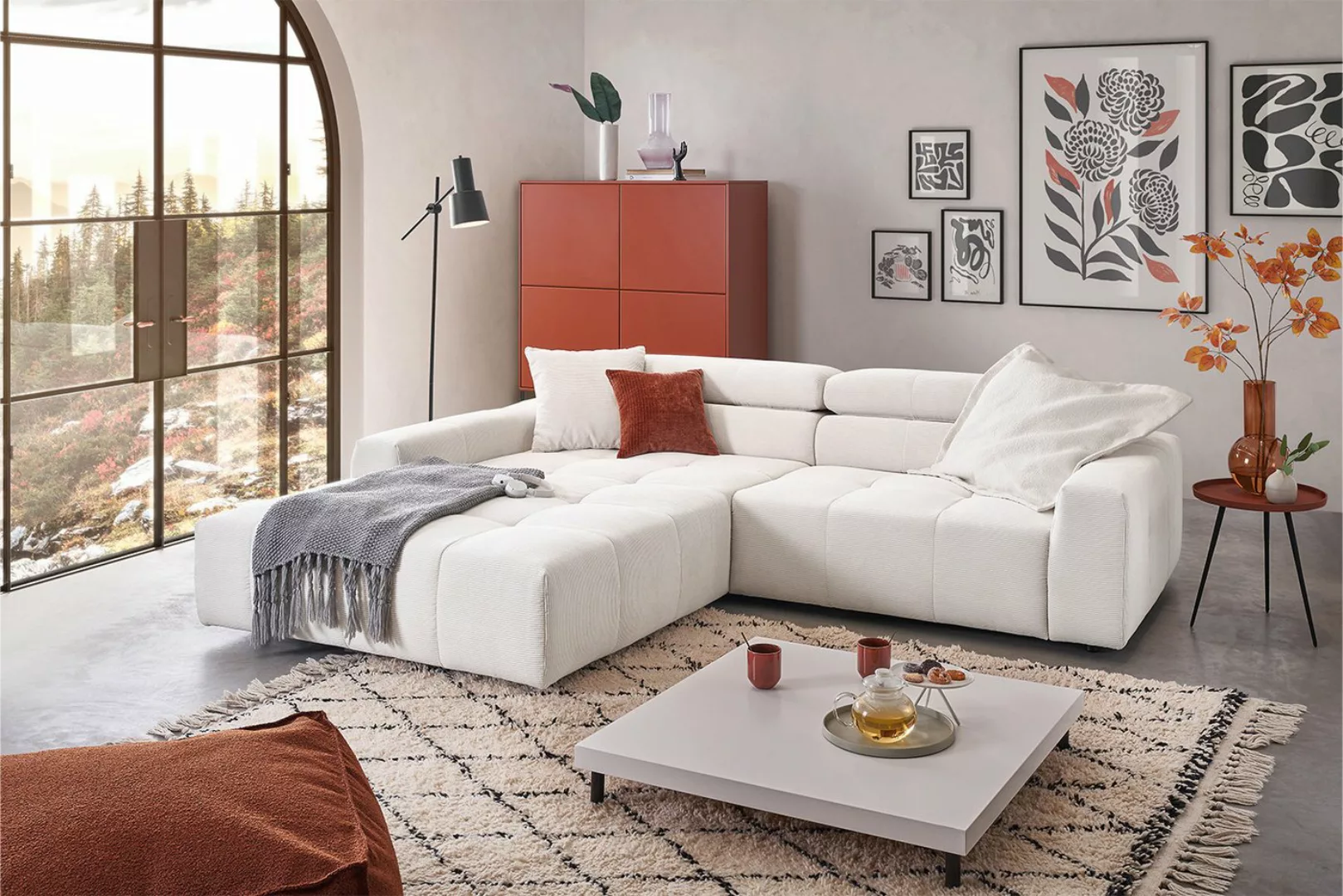 KAWOLA Ecksofa RENO, Sofa Feincord, mit od. ohne Sitzvorzug, versch. Farben günstig online kaufen