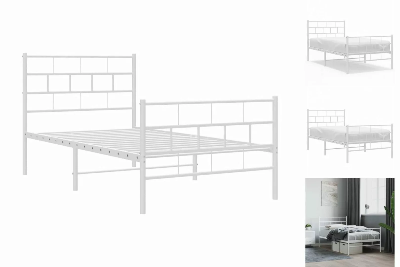 vidaXL Bettgestell Bettrahmen mit Kopf- und Fußteil Metall Weiß 90x200 cm B günstig online kaufen