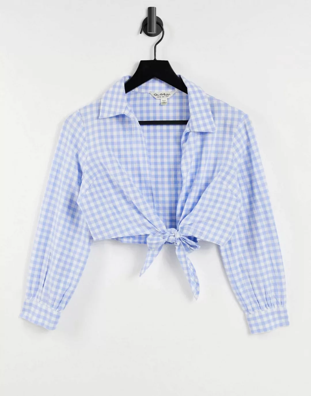 Miss Selfridge – Vorne gebundene Bluse mit Vichy-Karos in Blau günstig online kaufen
