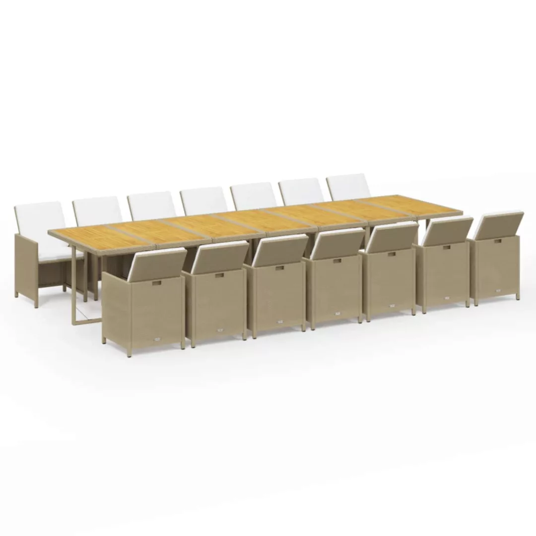 Vidaxl 15-tlg. Garten-essgruppe Mit Kissen Poly Rattan Beige günstig online kaufen