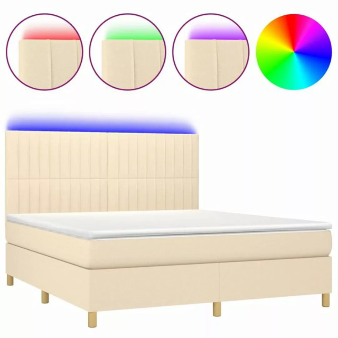 vidaXL Boxspringbett (180 x 200 cm, Streifen Vertikal, Creme), mit LED günstig online kaufen