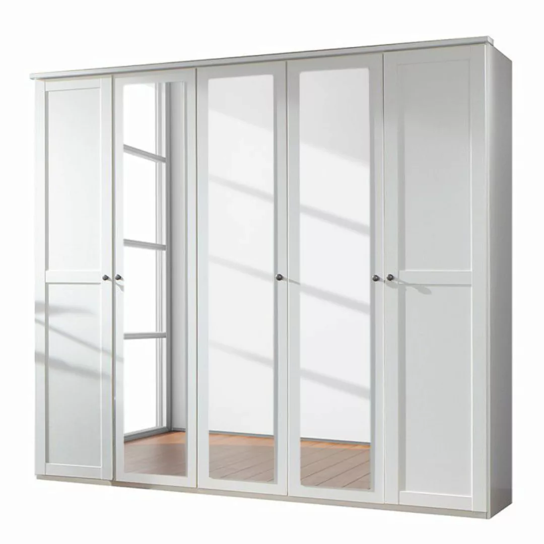 Kleiderschrank Landhaus Stil mit Spiegel 270 cm breit Weiß CHALET günstig online kaufen