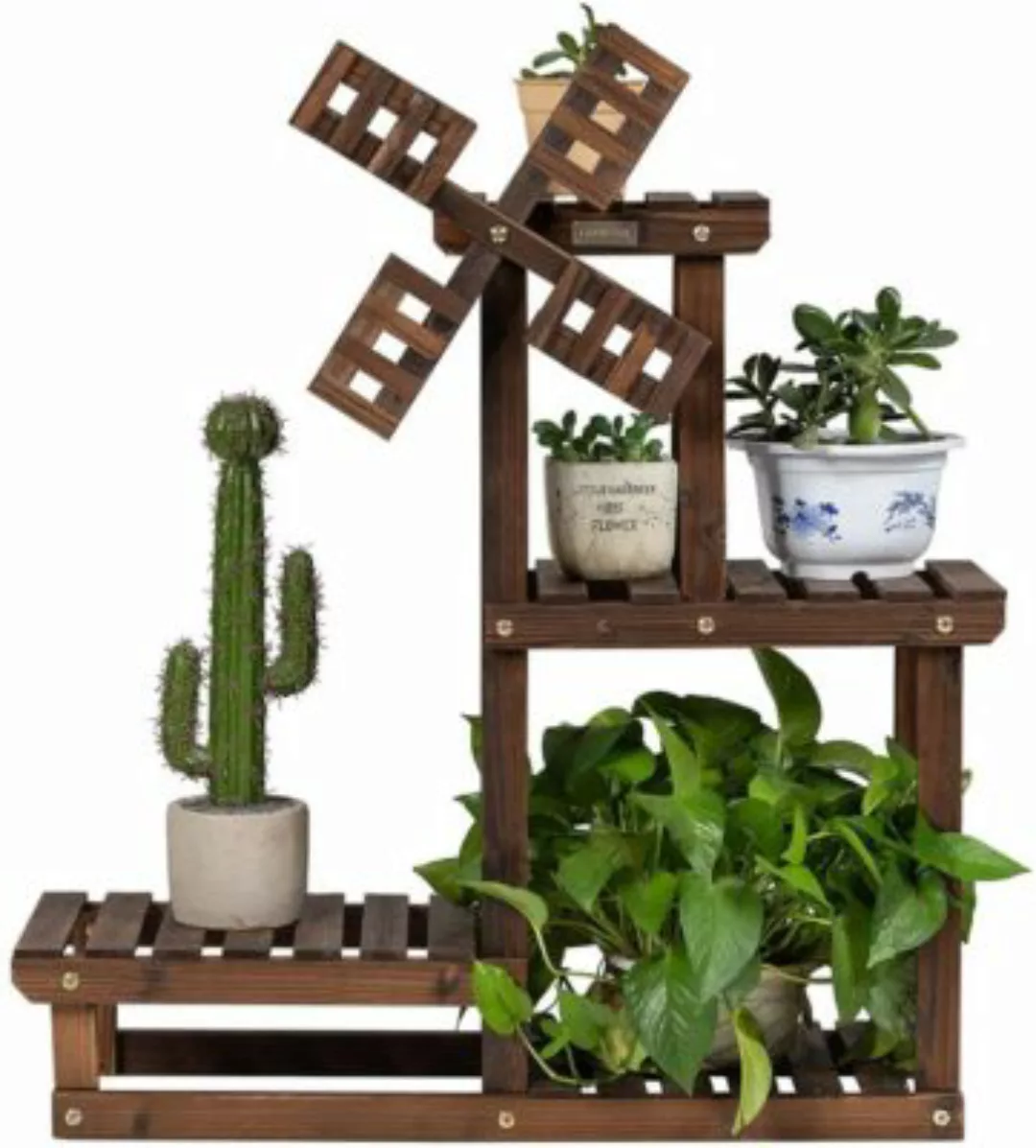 COSTWAY® Pflanzenregal mit Windmühle braun günstig online kaufen