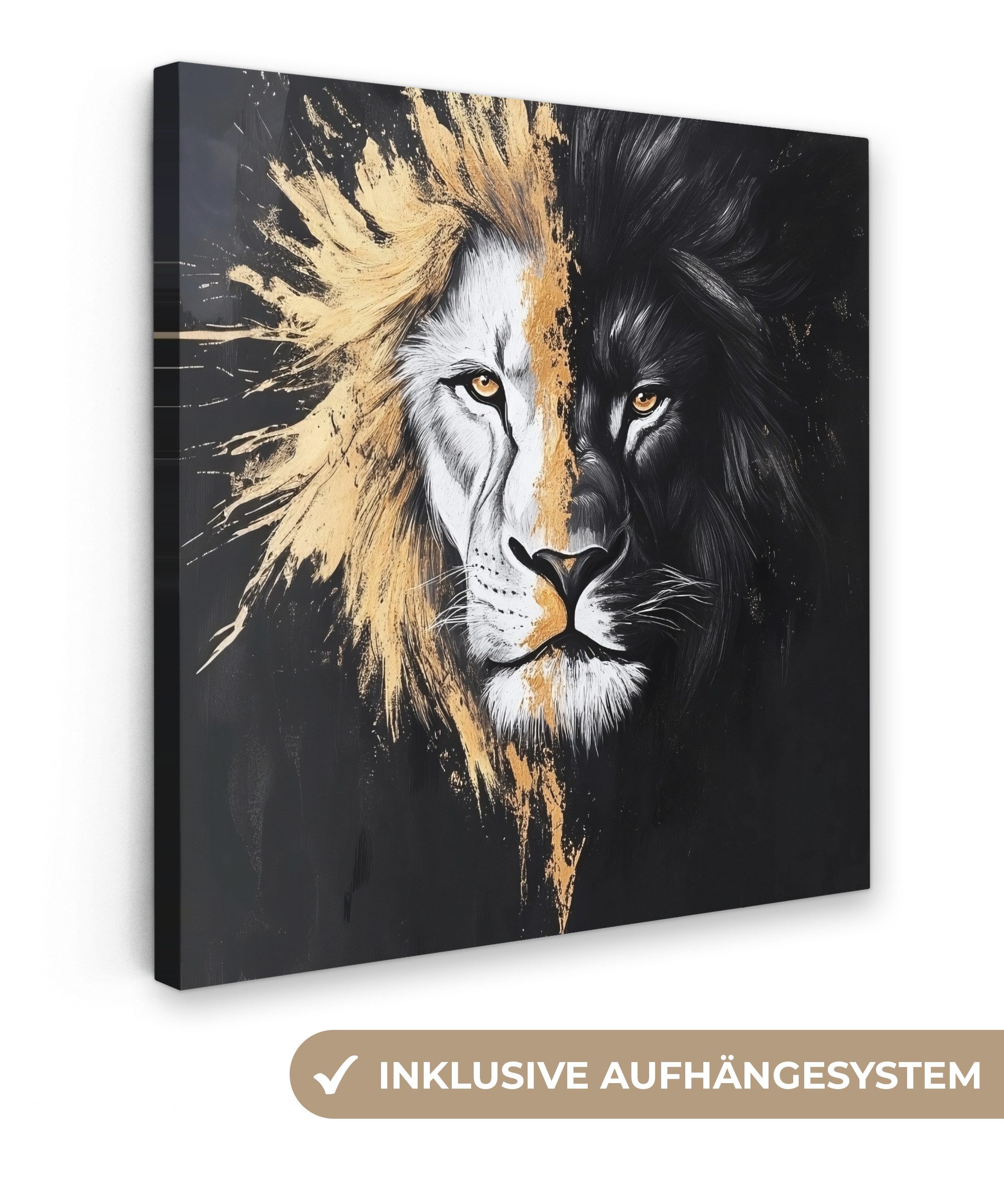OneMillionCanvasses® Leinwandbild Löwe - Split - günstig online kaufen