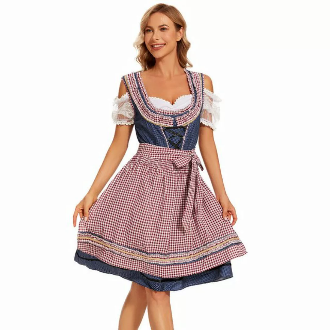 jalleria Dirndl Bekleidung Damenbekleidung Kleider Oktoberfest Rot Kariert günstig online kaufen