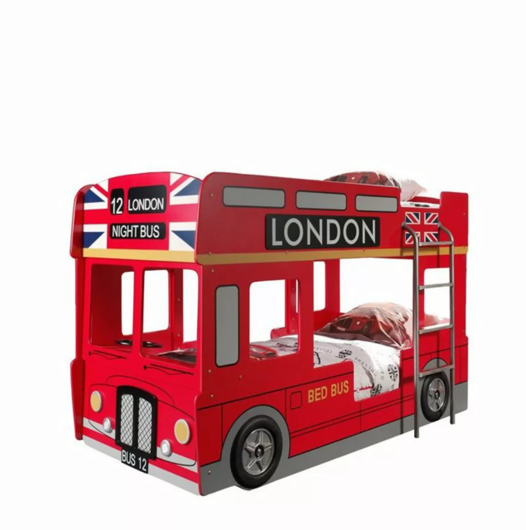 Natur24 Kinderbett Bett Etagenbett Autobett London Bus MDF 90x200cm günstig online kaufen