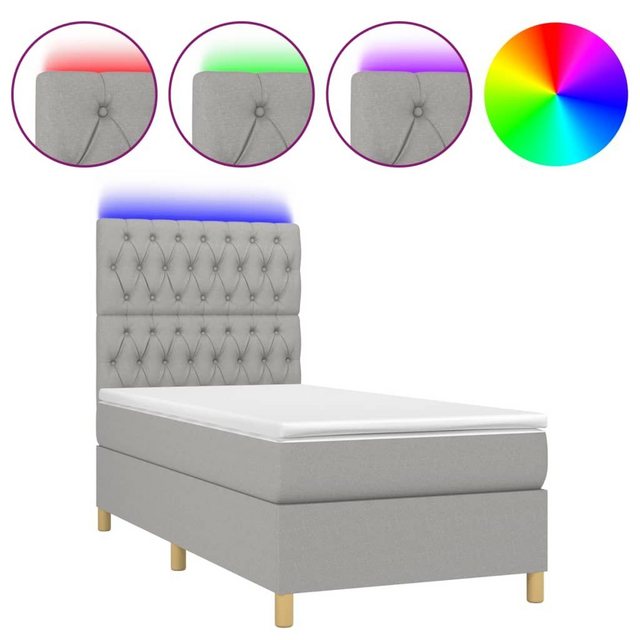 vidaXL Boxspringbett (90 x 190 cm, Knopfheftung Schräg, Hellgrau), mit LED günstig online kaufen