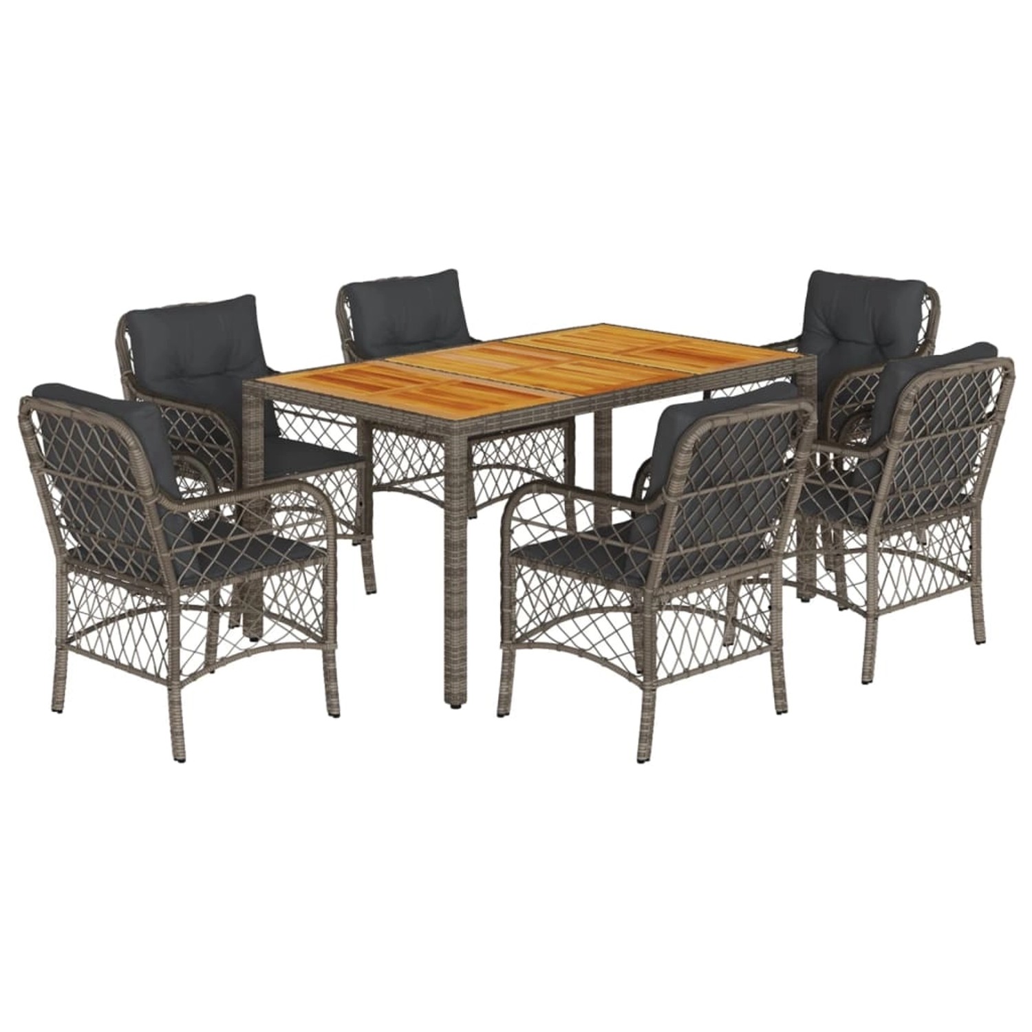 vidaXL 7-Tlg Garten-Essgruppe mit Kissen Grau Poly Rattan 3212051 günstig online kaufen