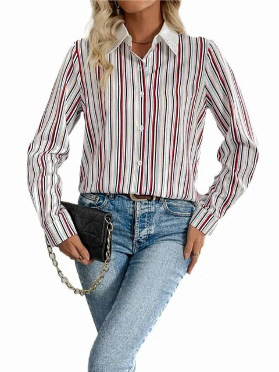 MC Star Langarmhemd Damen Button-Down-Hemd, gestreiftes Hemd, langärmelig, günstig online kaufen