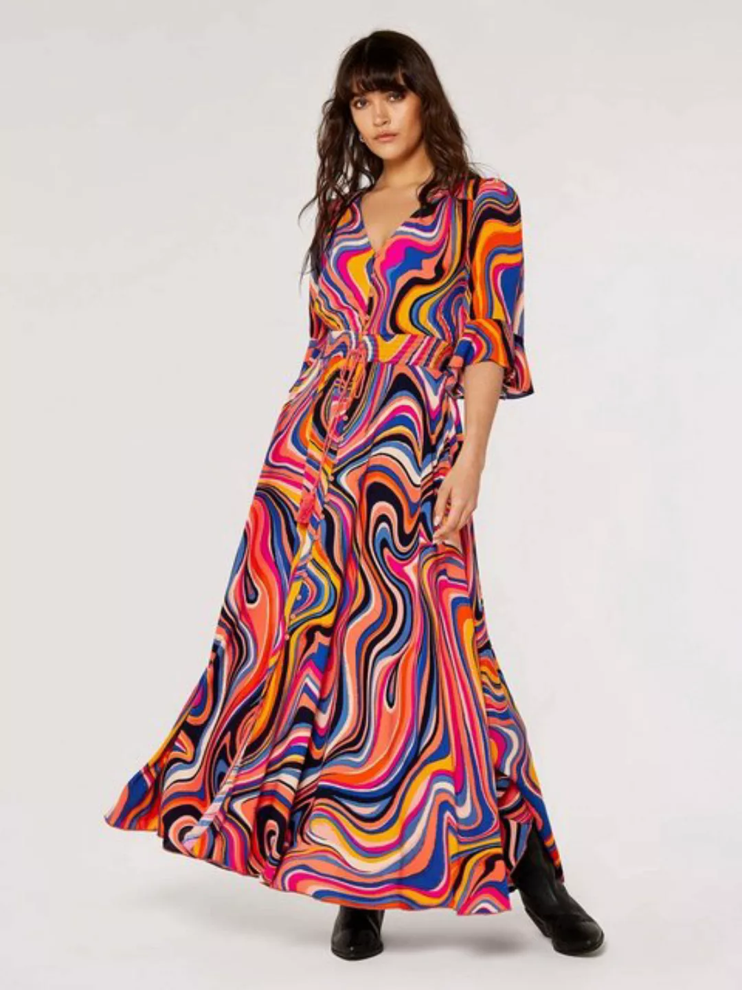 Apricot Maxikleid Retro Angl Seeve Tassel Maxi Dress, mit Tassel, mit Retro günstig online kaufen