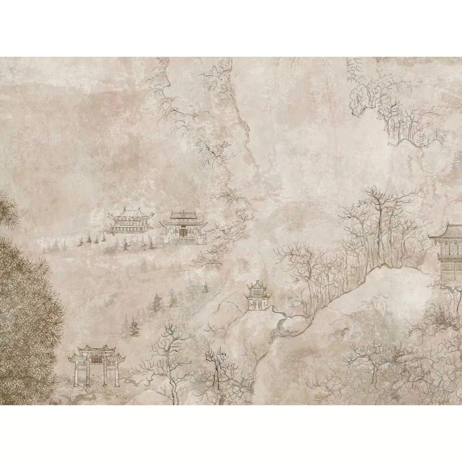 Bricoflor Tapete Japanische Landschaft Beige Vintage Vliestapete Mit Tempel günstig online kaufen