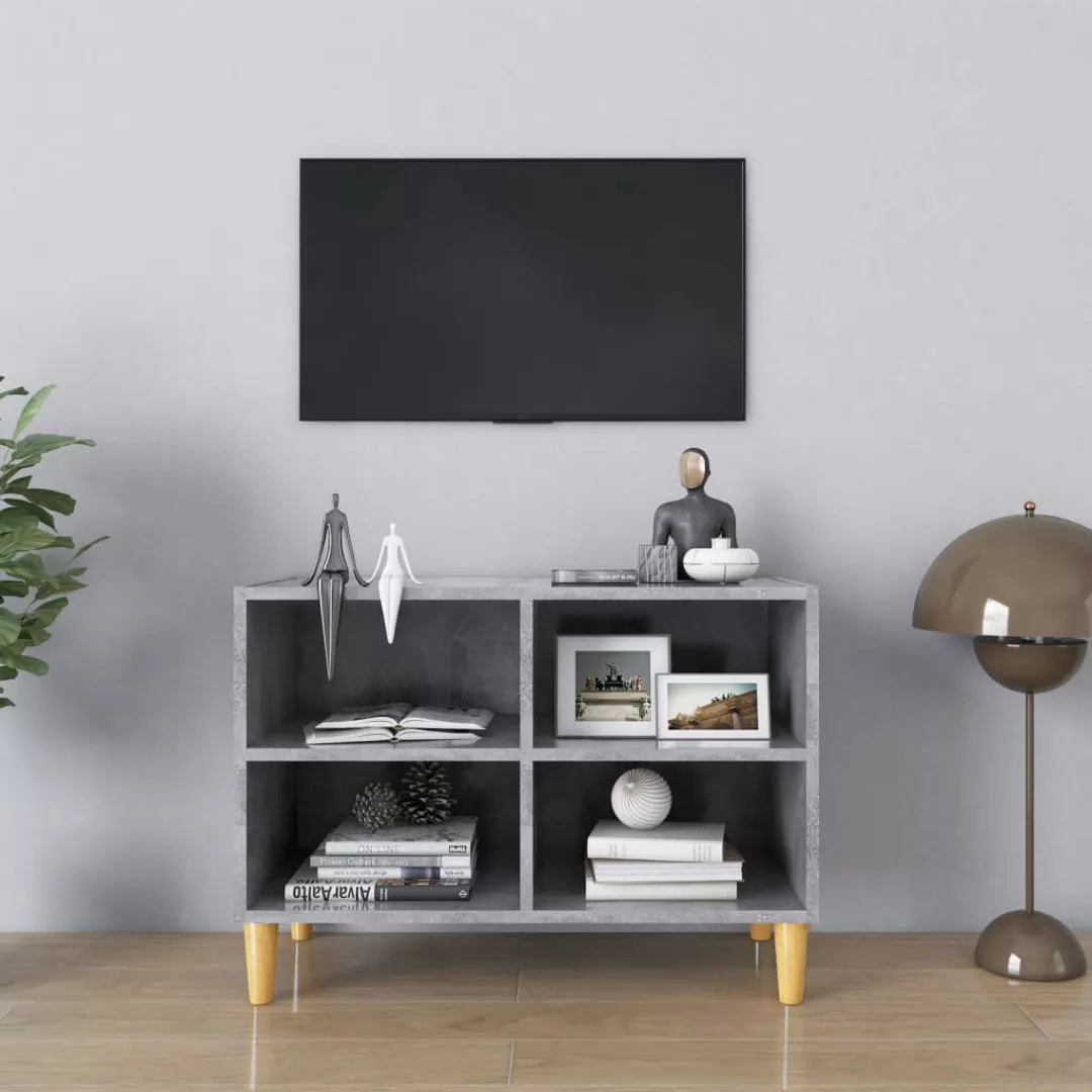 Tv-schrank Mit Massivholz-beinen Betongrau 69,5x30x50 Cm günstig online kaufen