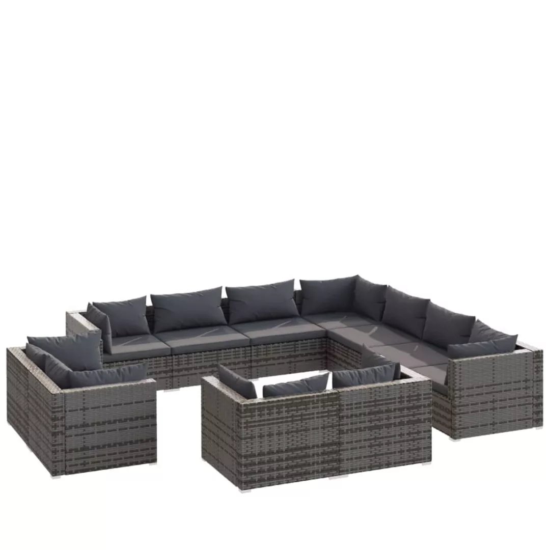 Vidaxl 11-tlg. Garten-lounge-set Mit Kissen Grau Poly Rattan günstig online kaufen