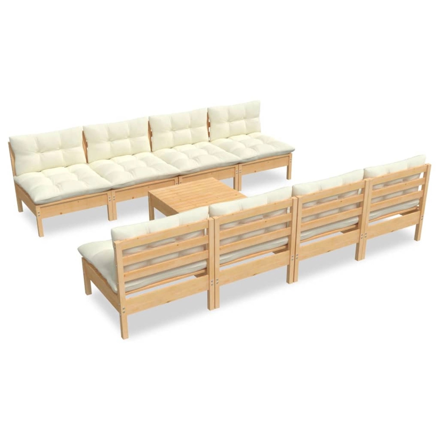 vidaXL 9-tlg Garten-Lounge-Set mit Creme Kissen Massivholz Kiefer Modell 1 günstig online kaufen