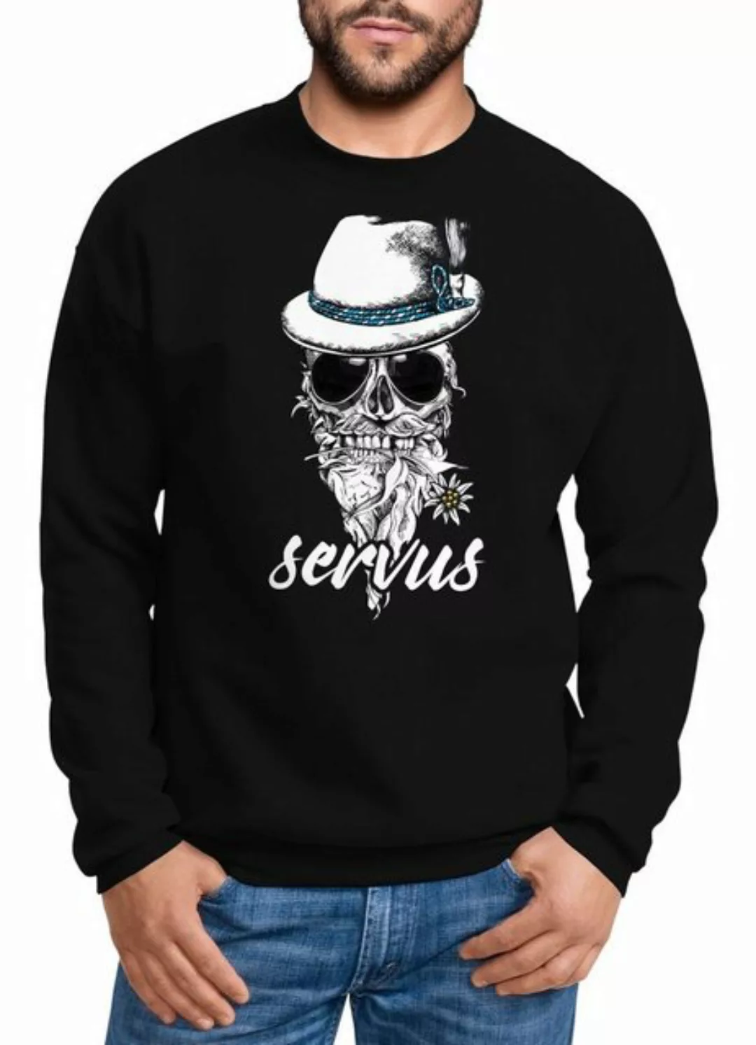 MoonWorks Sweatshirt Sweatshirt Herren Totenkopf Filzhut Bayern Skull Blume günstig online kaufen