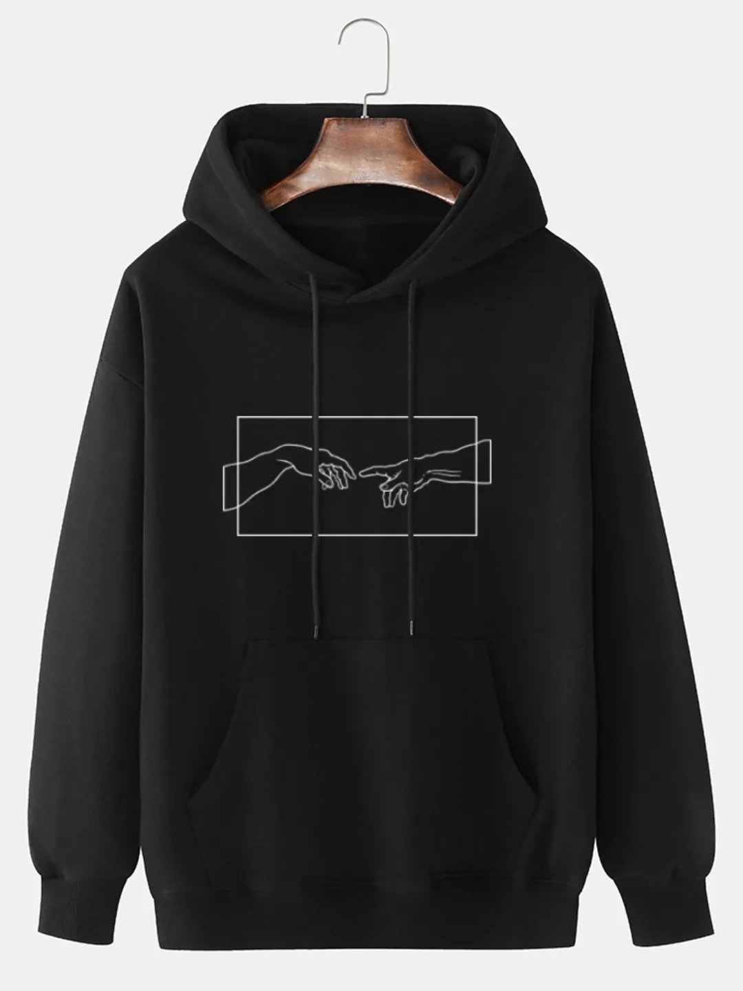 Mens 100% Baumwolle Helping Hand Grafikdruck Drop Sleeve Drawstring Hoodies günstig online kaufen