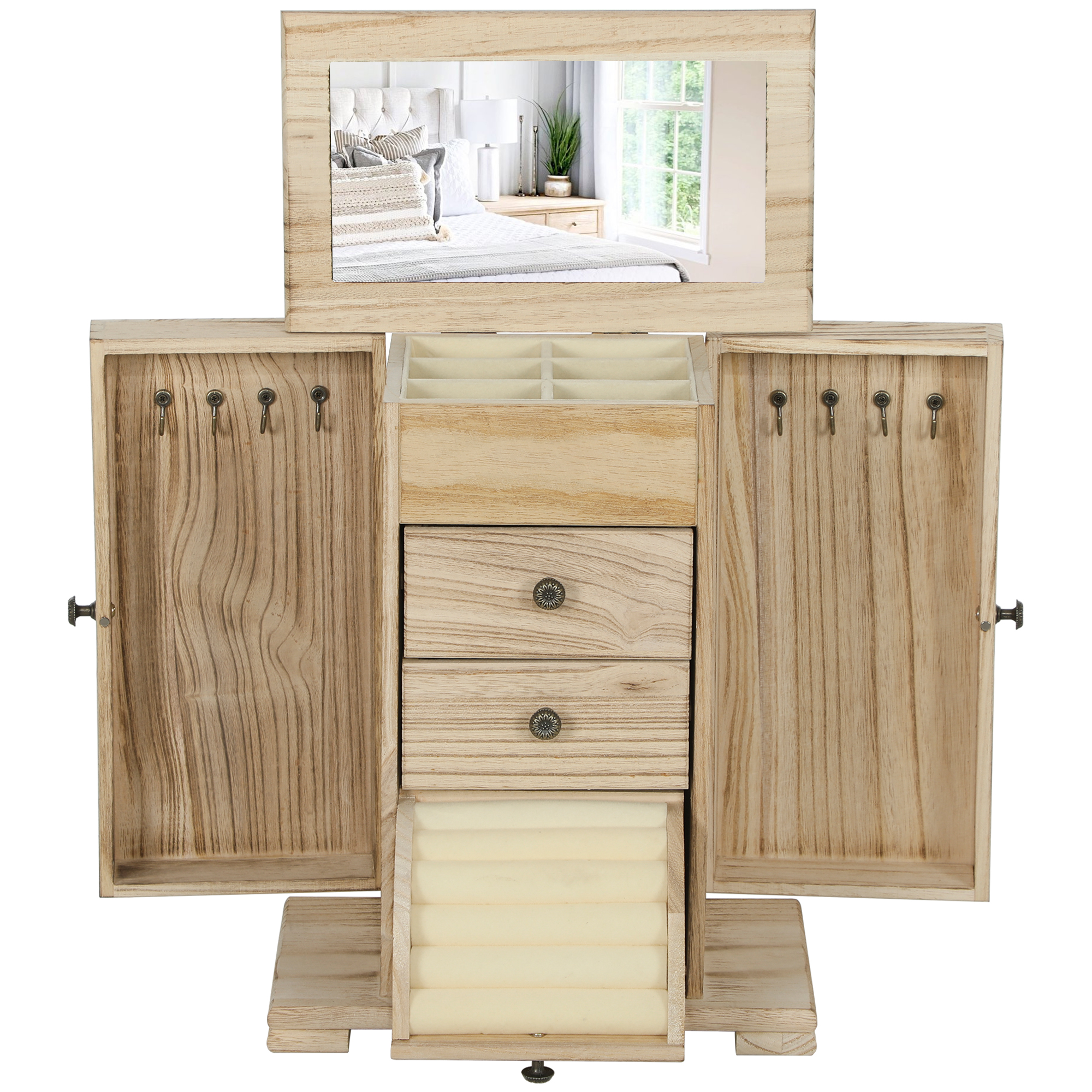 HOMCOM Schmuckkästchen Holz Schmuckschatulle mit 4 Ebenen Schmuckkasten mit günstig online kaufen