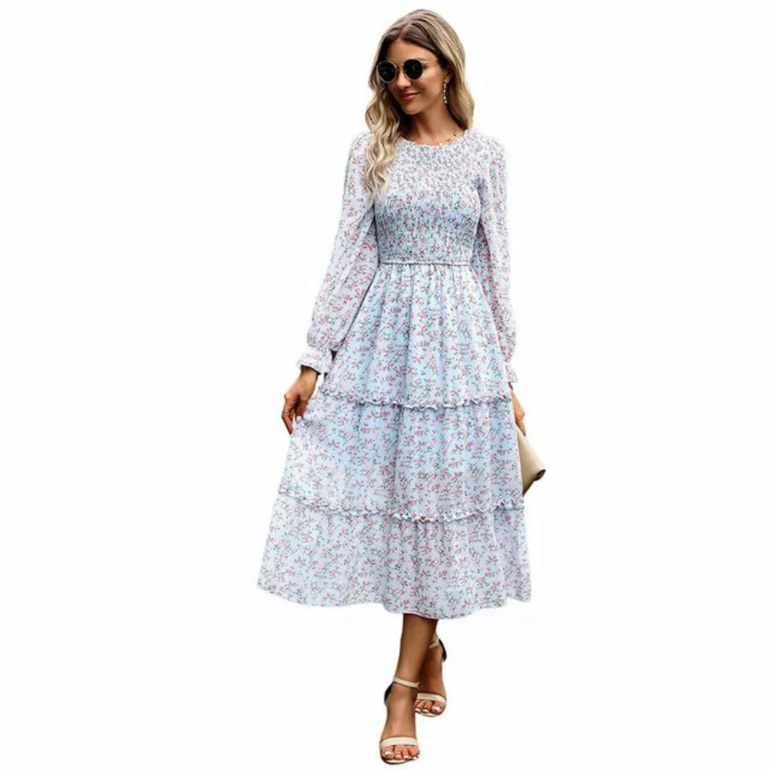 BlauWave Dirndl Damen A Linie Kleid Blumenkleid Elegant (1-tlg., Maxikleide günstig online kaufen