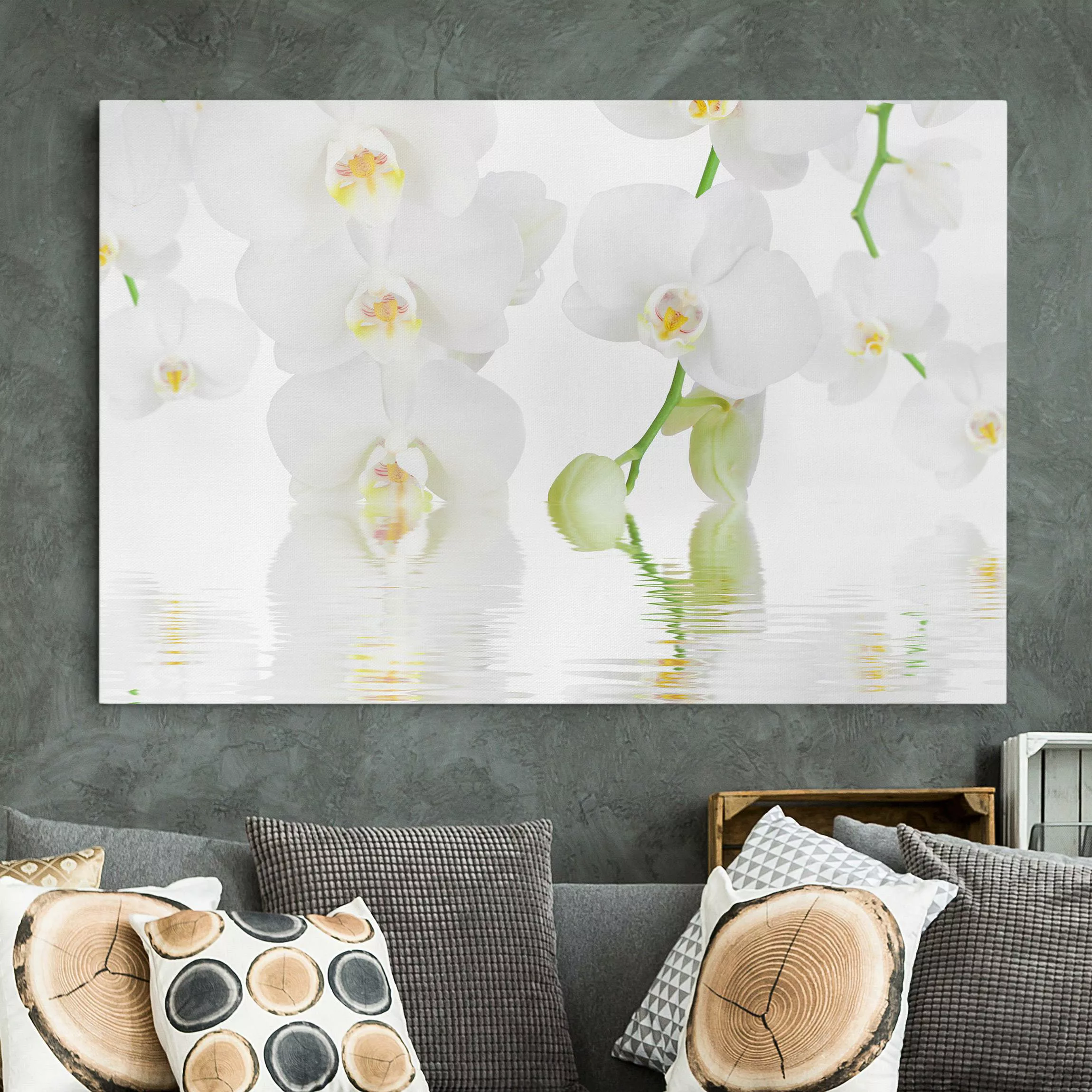 Leinwandbild Blumen - Querformat Wellness Orchidee - Weiße Orchidee günstig online kaufen