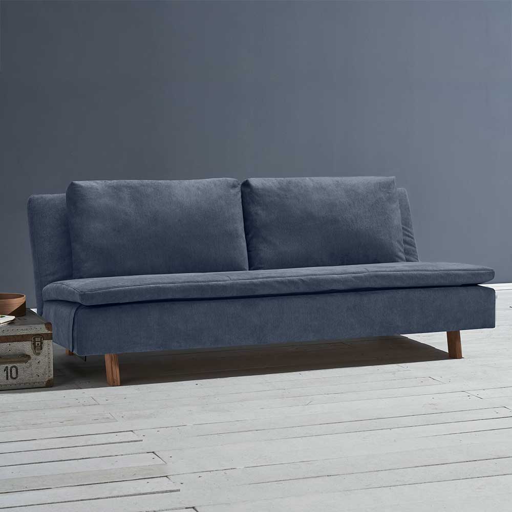 Bettsofa dunkelblau modern aus Microvelour Rücken Klappmechanik günstig online kaufen