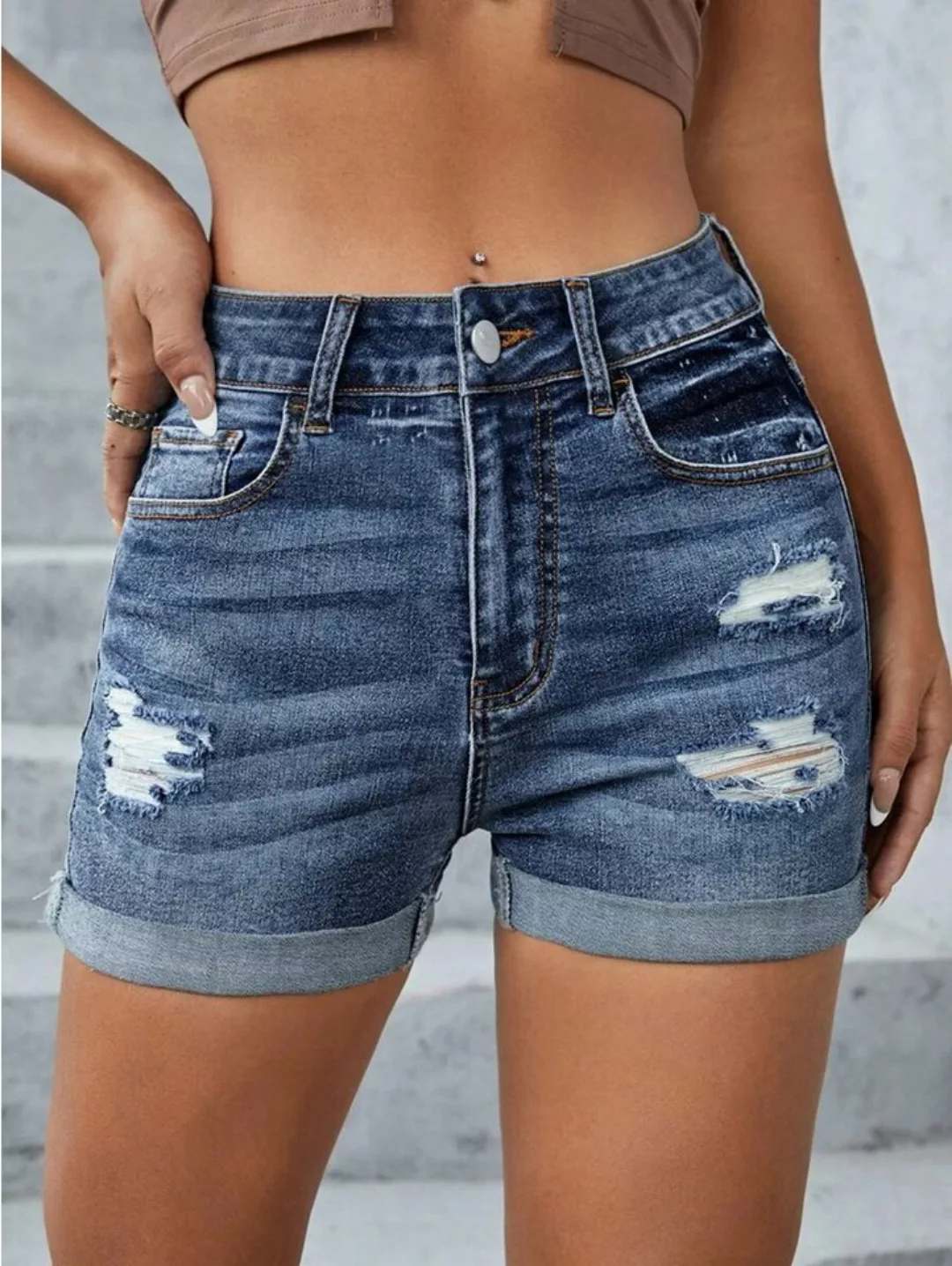 FIDDY Jeansshorts Stretch Jeans - zerrissene Jeans Shorts -Relaxshorts günstig online kaufen