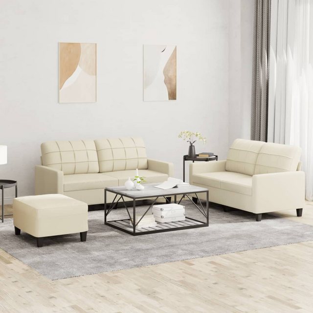 vidaXL Sofa 3-tlg. Sofagarnitur mit Kissen Creme Kunstleder günstig online kaufen