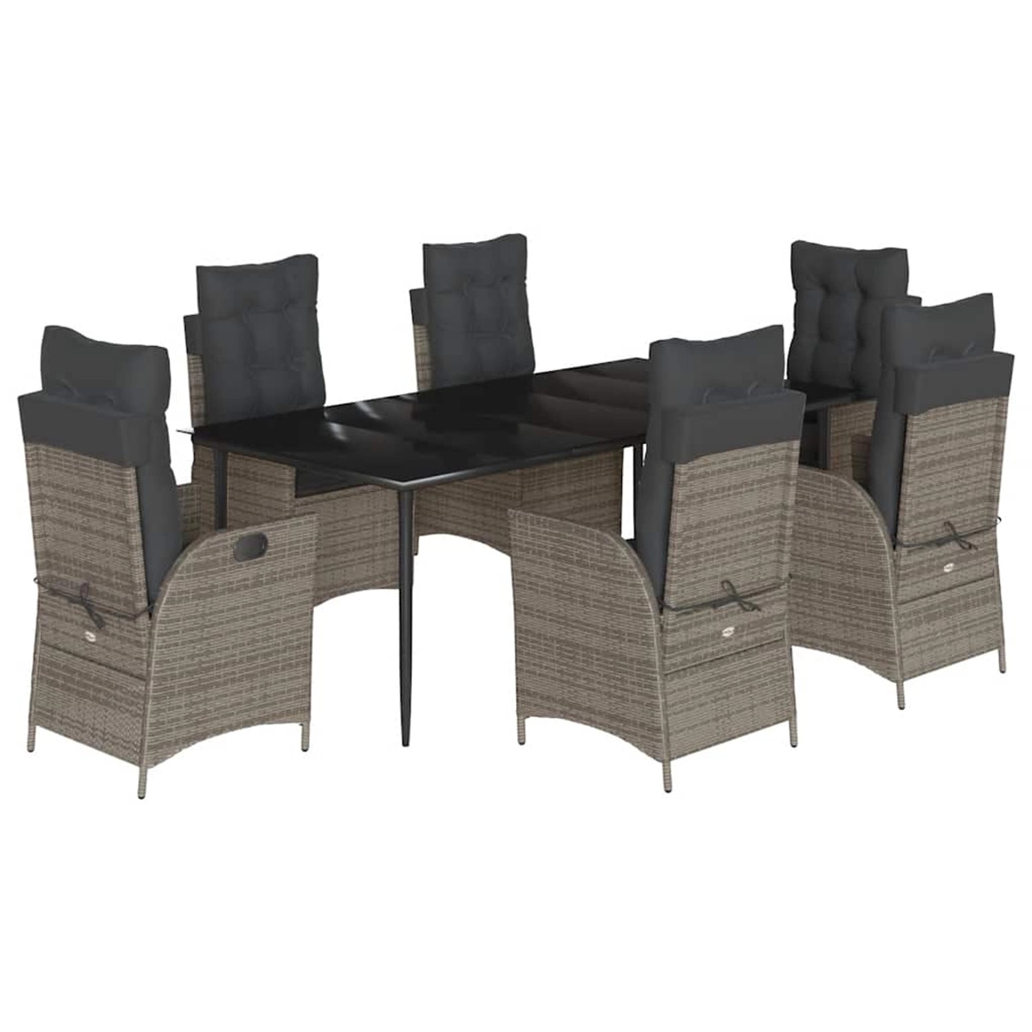 vidaXL 7-Tlg Garten-Essgruppe mit Kissen Grau Poly Rattan 3213221 günstig online kaufen