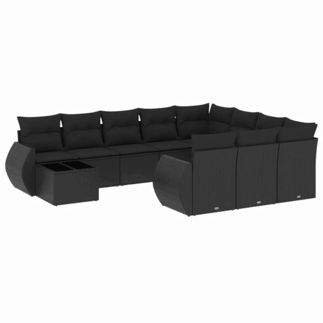 vidaXL Sofaelement 11-tlg. Garten-Sofagarnitur mit Kissen Schwarz Poly Ratt günstig online kaufen