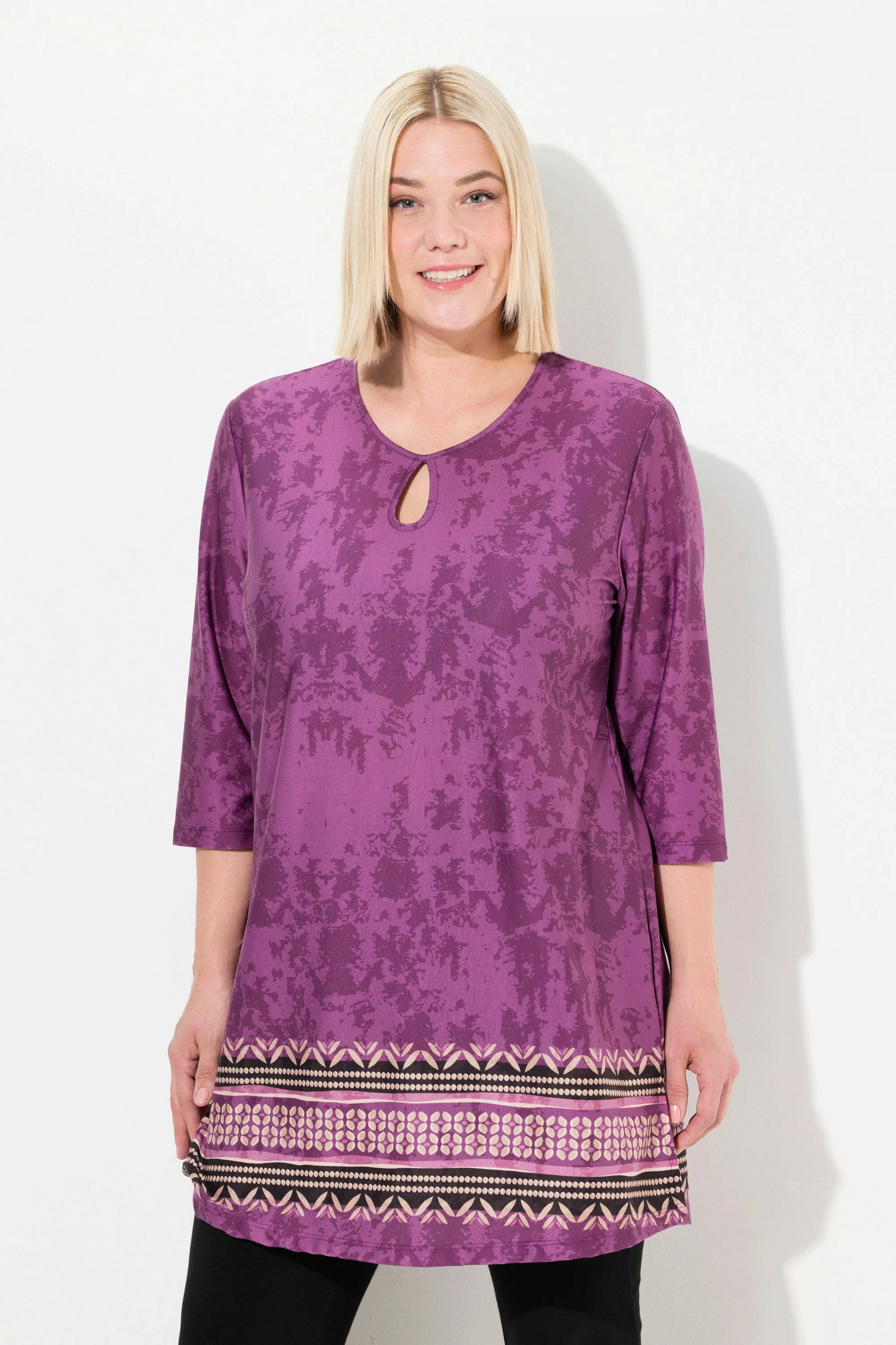 Ulla Popken Longshirt Longshirt A-Linie Alloverdruck günstig online kaufen