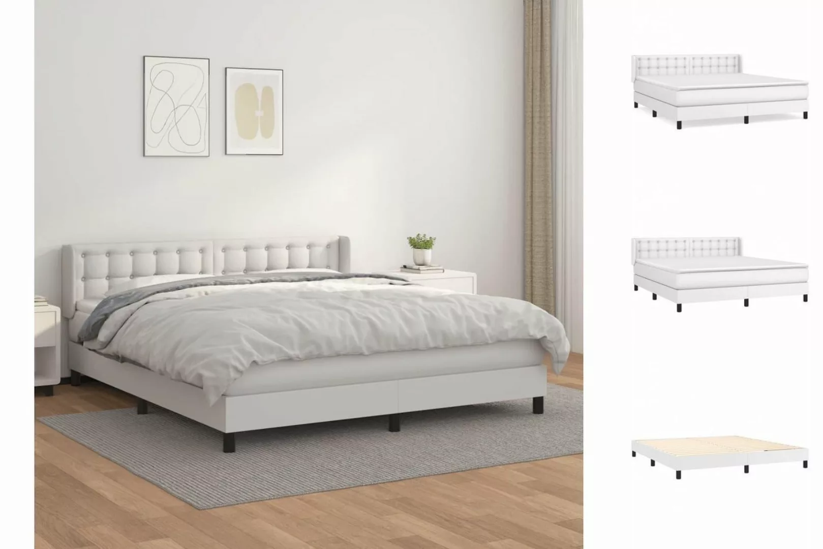 vidaXL Bettgestell Boxspringbett mit Matratze Weiß 160x200 cm Kunstleder Be günstig online kaufen