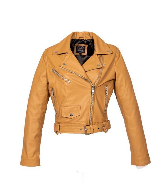 Be Noble Lederjacke Nevada Kurze beige Lederjacke im Bikerstyle mit Gürtel günstig online kaufen