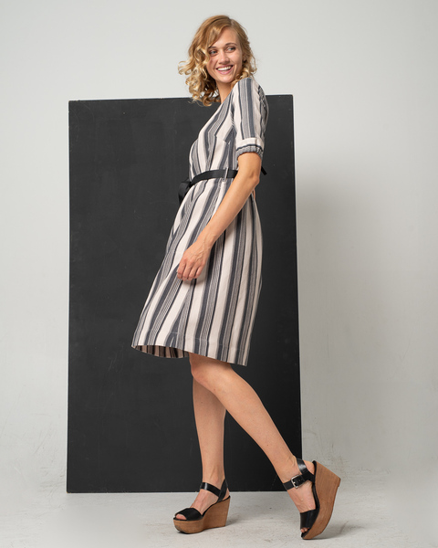 Streifen-kleid Aus Leinen Und Tencel 'Shadow Dress' günstig online kaufen