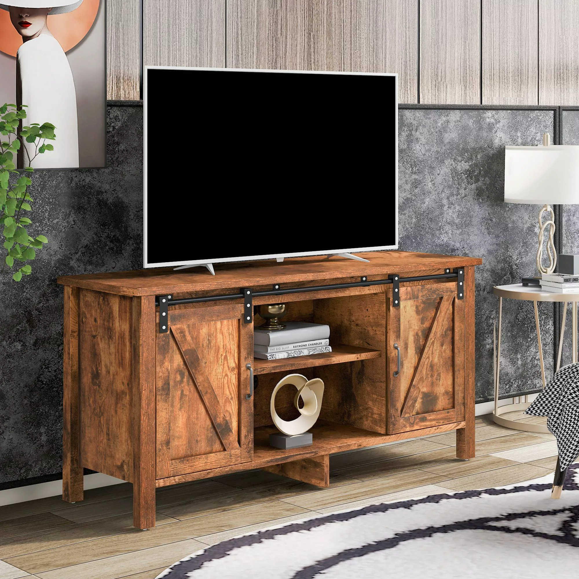 TV-Ständer im Industrie-Design, Sideboard mit 2 Schiebetüren und verstellba günstig online kaufen