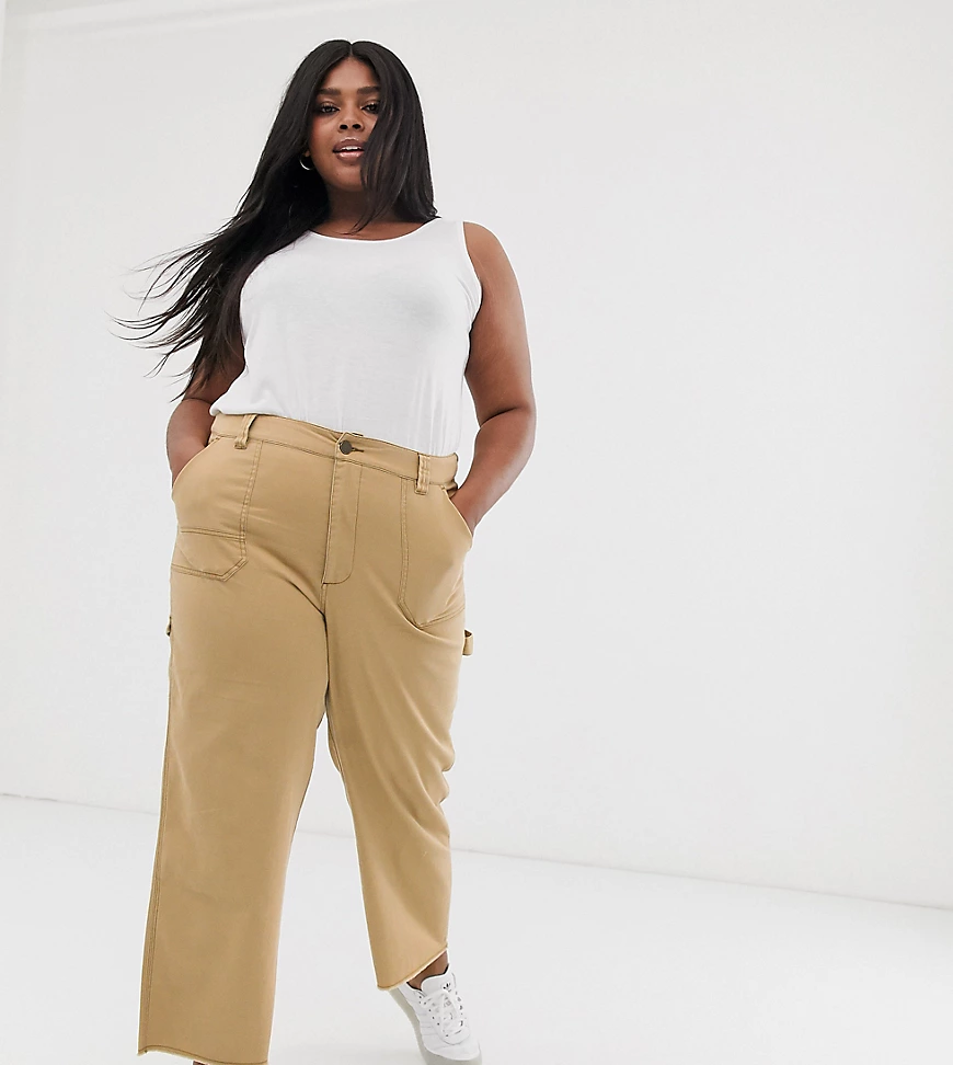 ASOS DESIGN Curve – Sandfarbene Handwerkerhose-Neutral günstig online kaufen