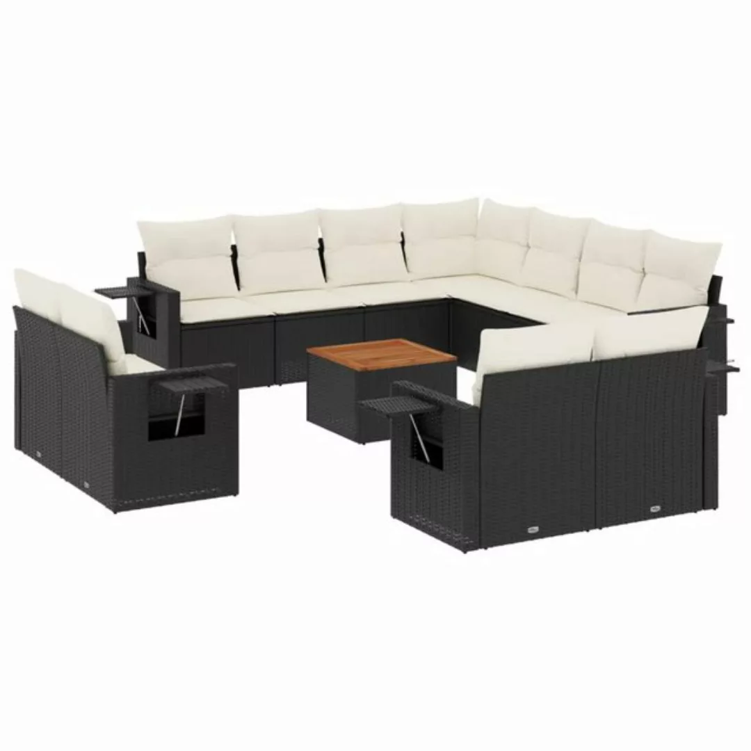 vidaXL Sofaelement 12-tlg. Garten-Sofagarnitur mit Kissen Schwarz Poly Ratt günstig online kaufen