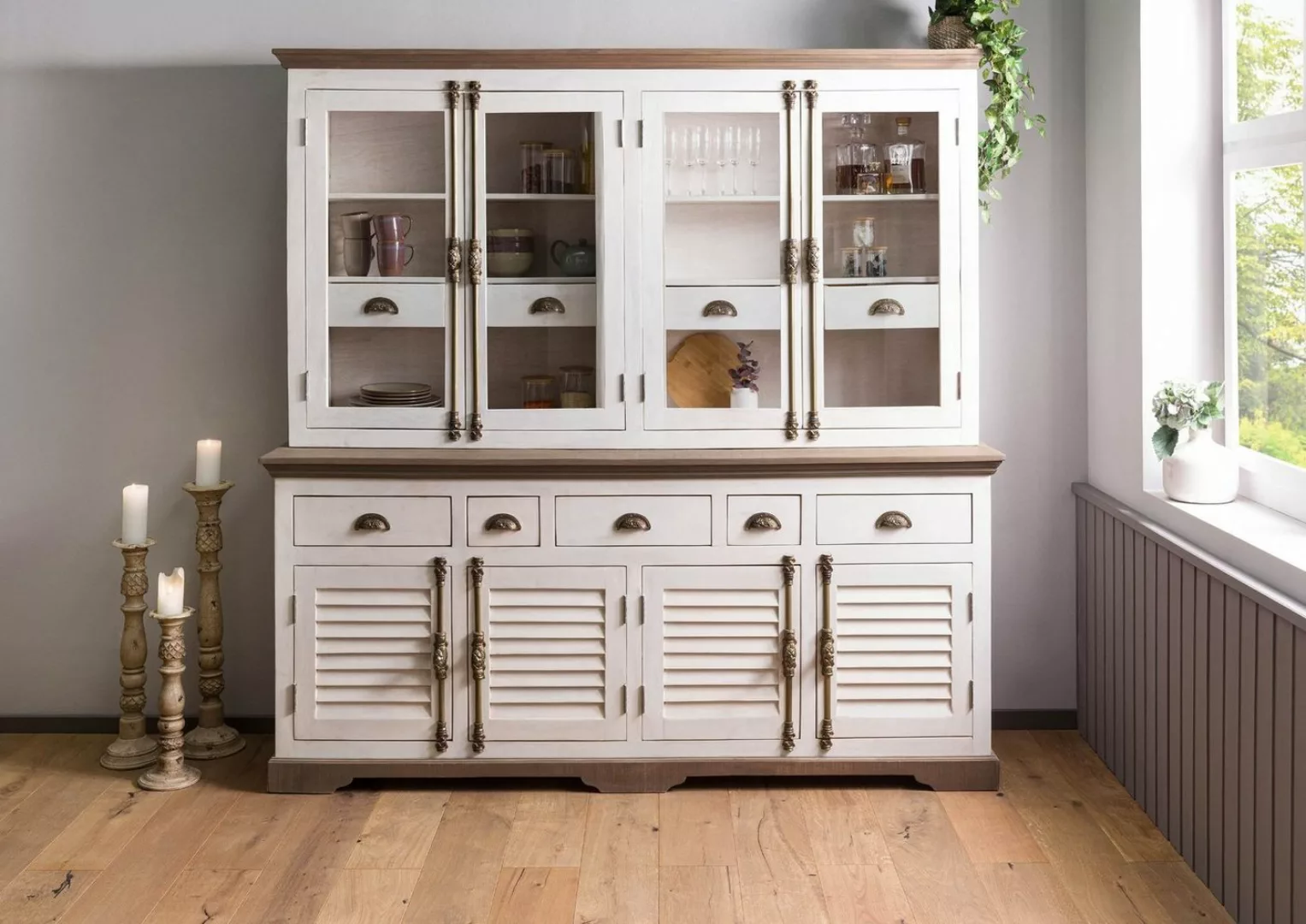 Massivmoebel24 Buffet Mango 204x50x210 weiß lackiert TOULOUSE #103 günstig online kaufen