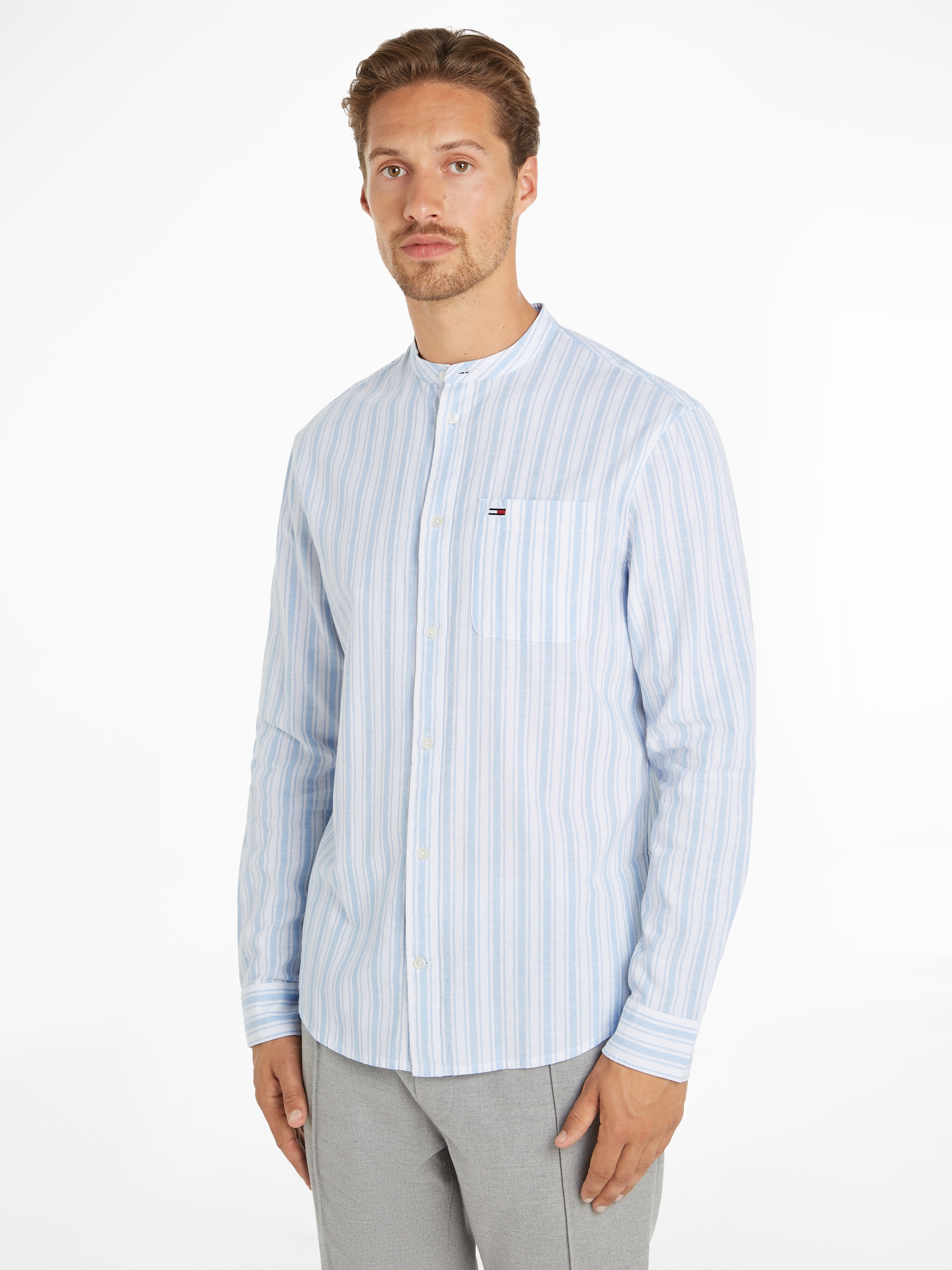 Tommy Jeans Langarmhemd "TJM MAO STRIPE LINEN BLEND SHIRT" günstig online kaufen